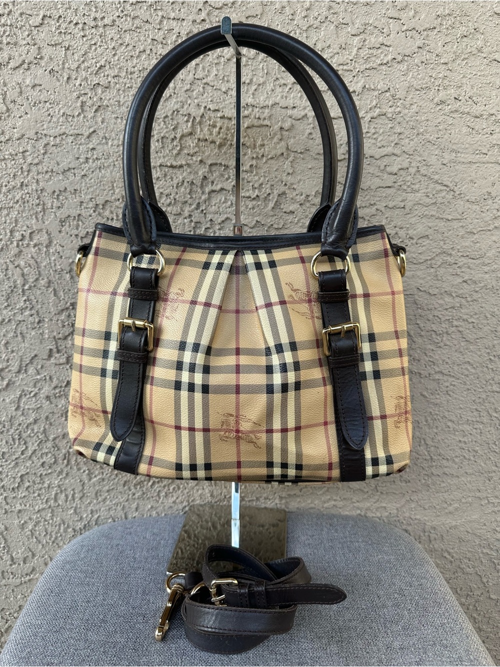 BURBERRY Classic Plaid Crossbody Bag with Dark Brown Trim